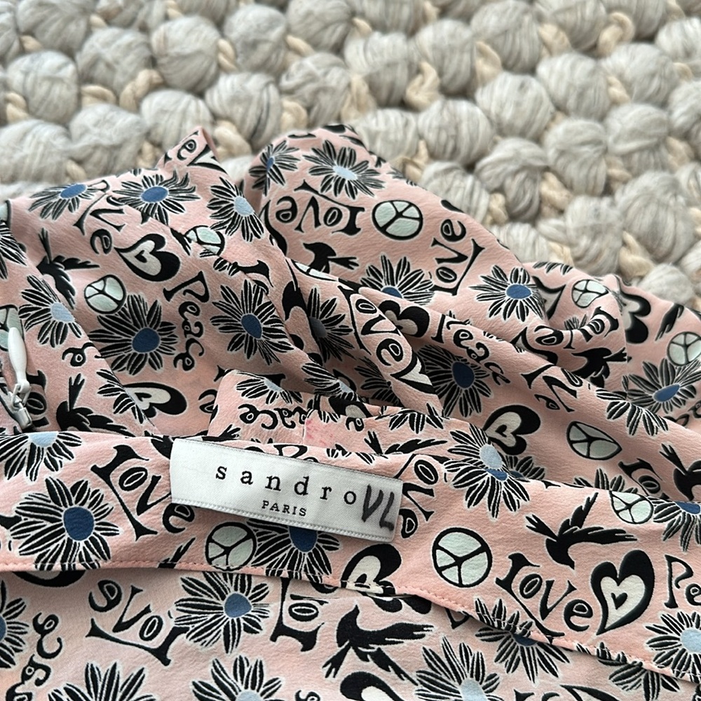Sandro Dress Rusy Pink peace/love print size 1/S - Picture 4 of 4